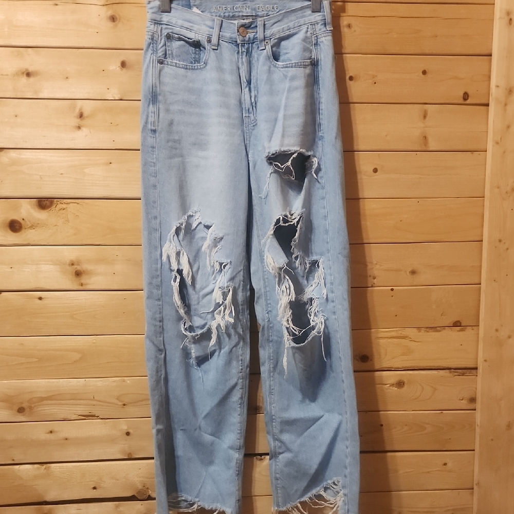 American Eagle Skater Jeans Size 0 Short Thrashed Distressed Flare Cotton Skater